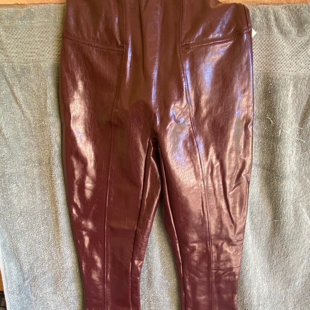 SPANX Burgundy Faux Leather Leggings, XS